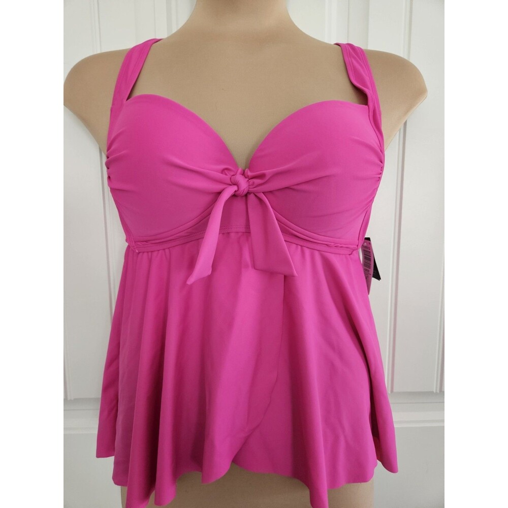 Torrid Sz 0 C/D wireless Pushup babydoll tankini top Fuchsia Pink US Sz 12